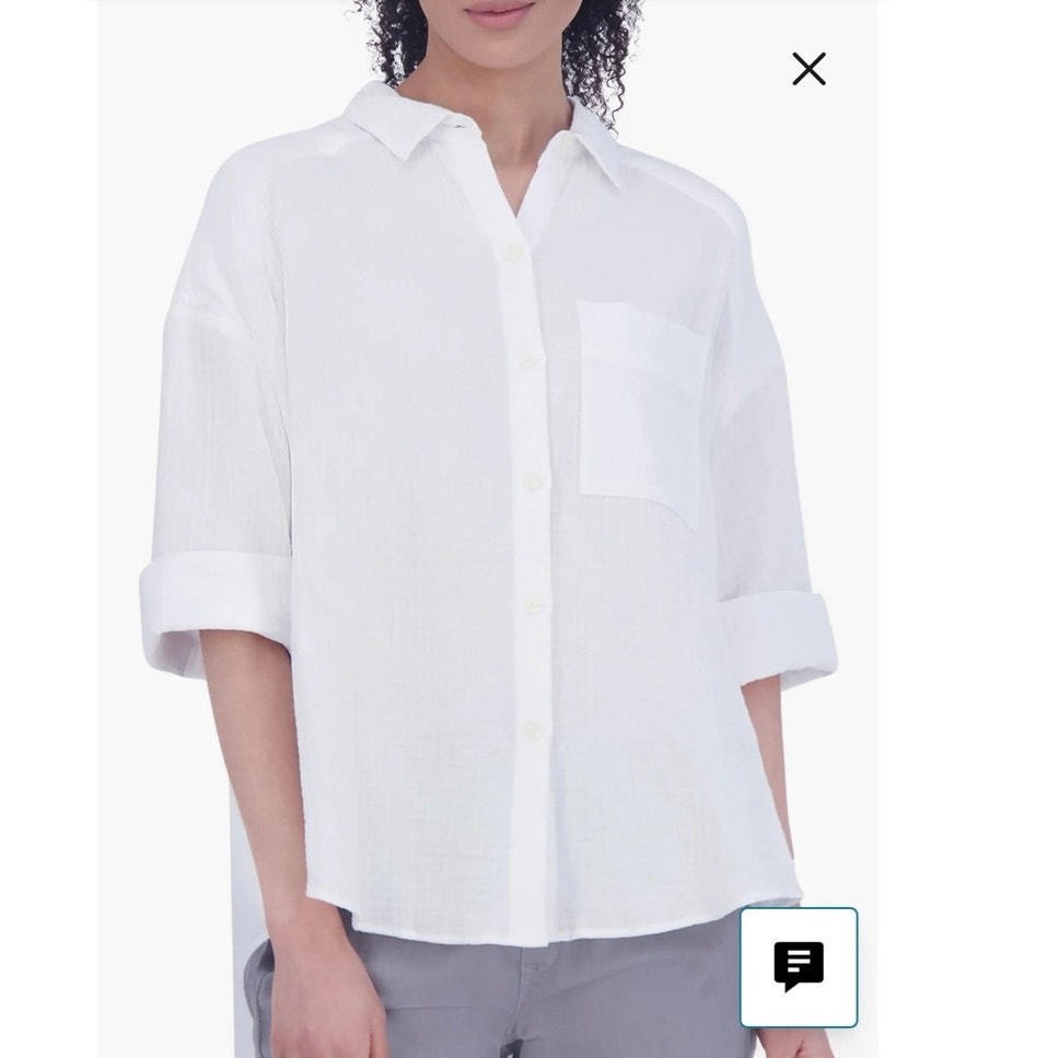 Nwot Foxcroft Joanna Cotton Gauze Button-Up Shirt In White Sz 10